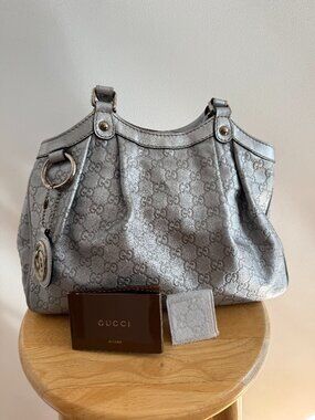Gucci Guccissima Sukey Medium Tote Metallic Grey